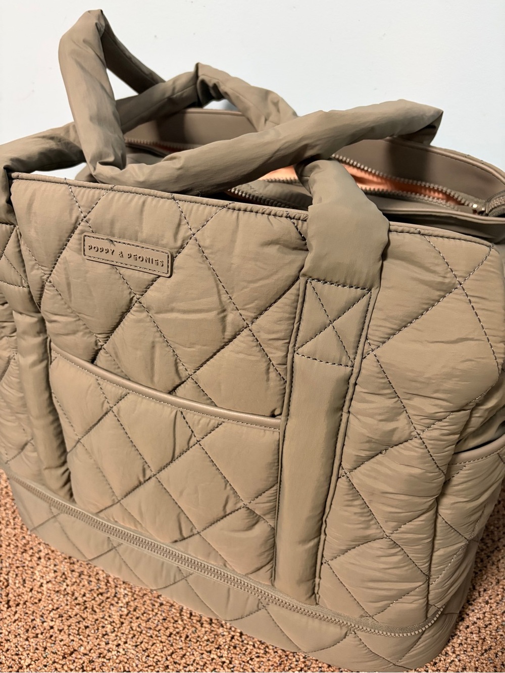 Poppy & Peonies Quilted Travel Tote in Grey